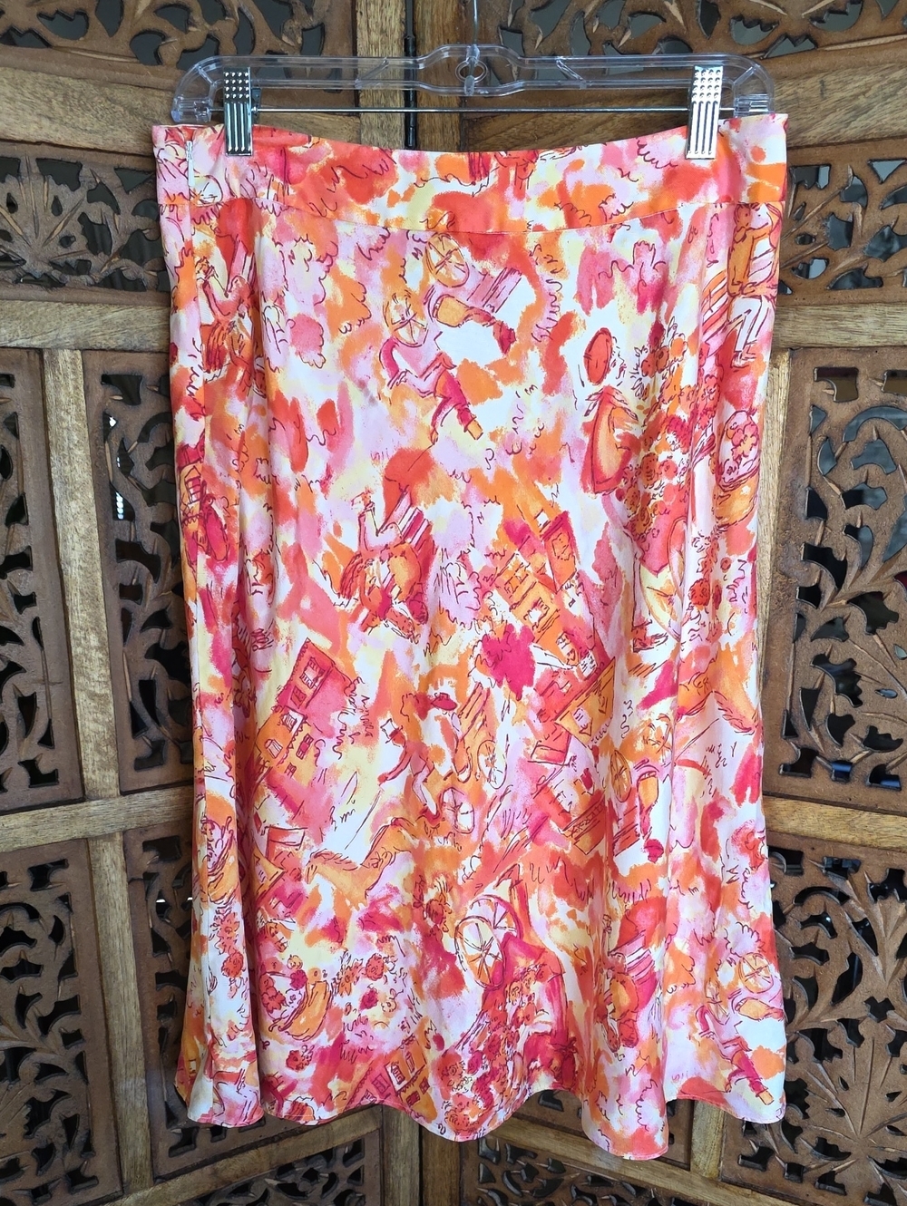 Valerie Stevens Floral Print Silk Skirt in Coral & Yellow Size 10